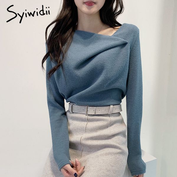 

syiwidii asymmetrical sweaters women korean irregular pullovers spring autumn winter clothes office lady long sleeve 210417, White;black