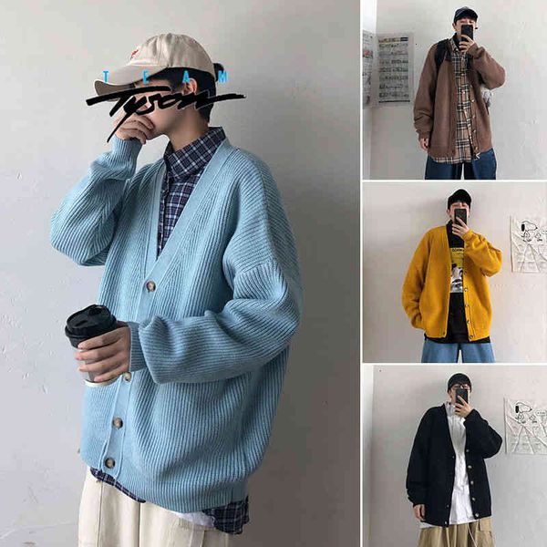 

men's sweaters winter cardigan warm fashion casual v-neck knitted jacket men streetwear korean knitting clothes b64l, White;black