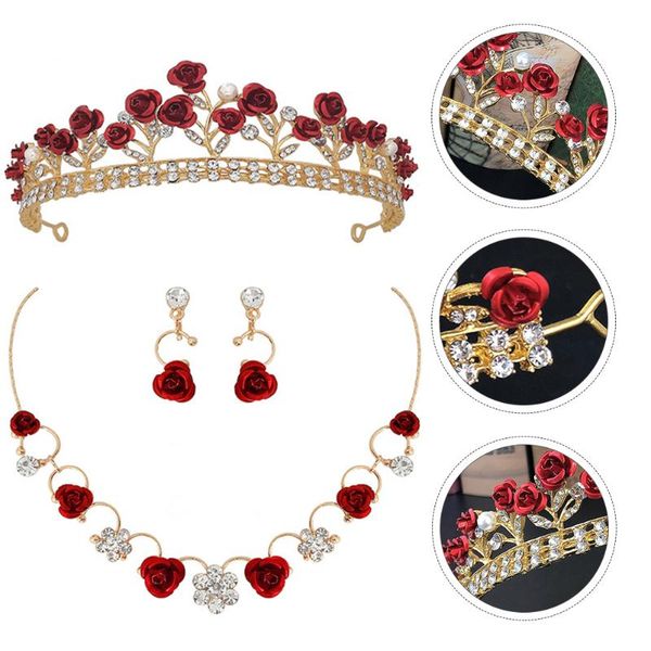 

hair clips & barrettes 1 set exquisite headdress crown delicate necklace earring jewelry red, Golden;silver