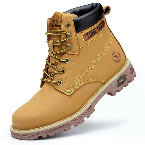

boots large size men's fashion steel toe covers working safety worker cow leather tooling shoes outdoors security ankle boot man, Black