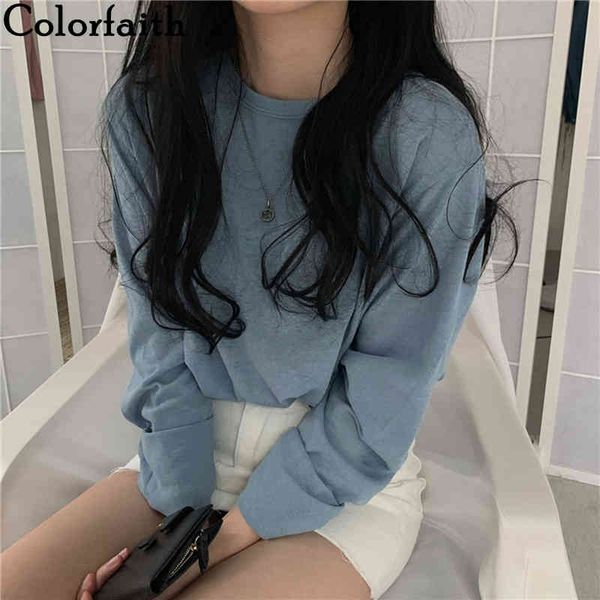 

colorfaith new women spring autumn t-shirt solid bottoming basic fashionable minimalist style wild lady oversize t2831 210413, White