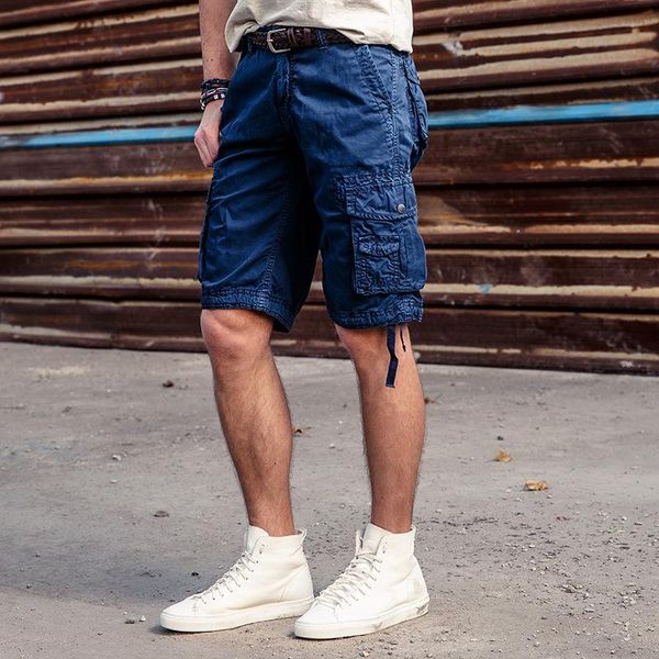 

summer fashion multi pockets short cargo shorts plus size pure cotton loose homme men's, White;black