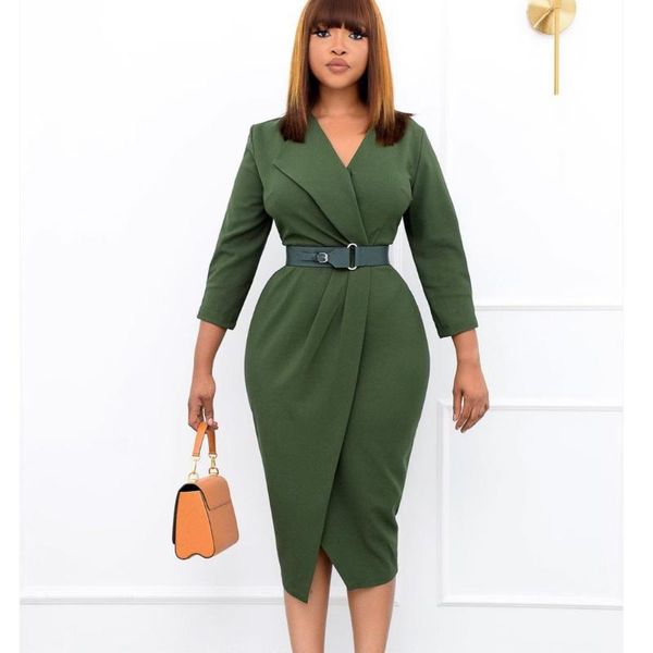 

casual dresses 2021 autumn fashion leisure commuting temperament solid color v collar bag buttock slim long dress, Black;gray