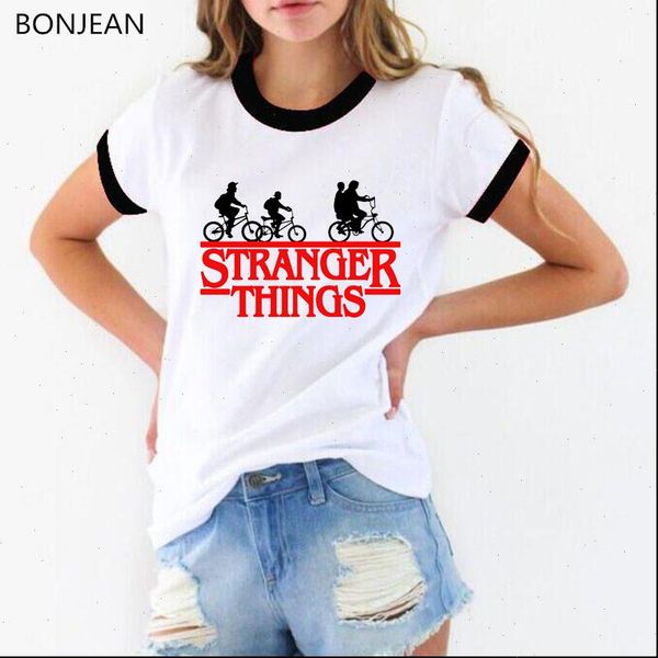 

stranger things 3 letters print women funny graphic white round neck drop