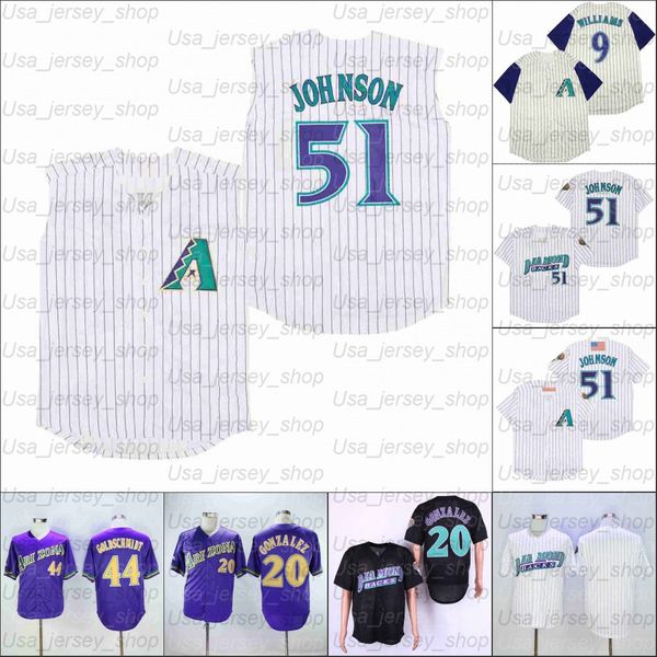 Retro Maglia casalinga dell'Arizona 51 Randy Johnson 9 Matt Williams 20 Luis Gonzalez 44 Goldschmidt e nero