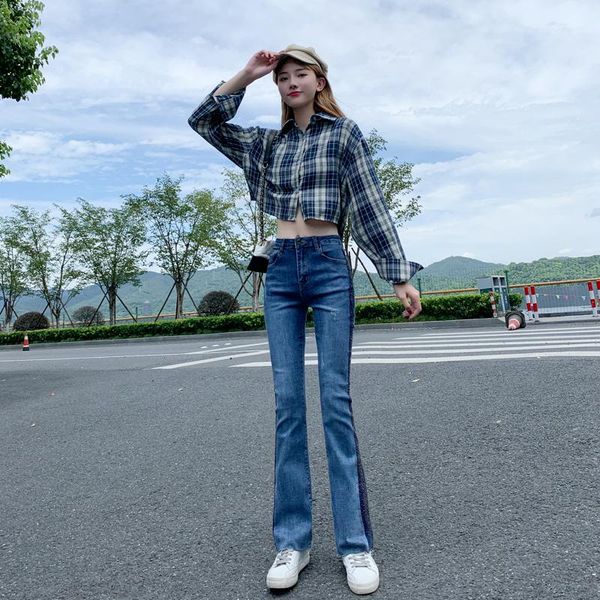 

for female denim woman baggy jeans pants high waist women's fashion trousers, Blue