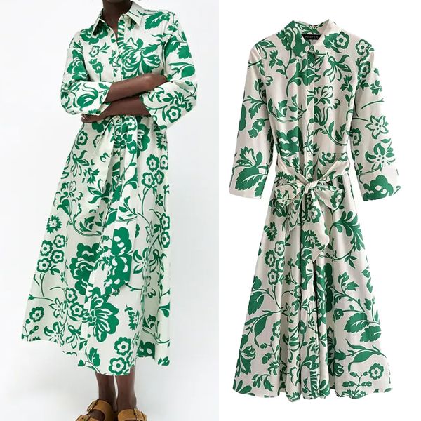 

fashion printing poplin lapel seven points sleeve summer women's dress 2021 casual chic loose female clothing robe dresses, Black;gray