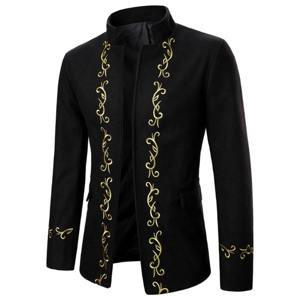 

men's jackets winter men jacket casual fashion stand collar gold embroidery design classic coat, Black;brown