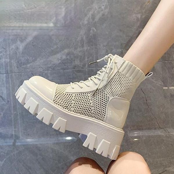 

2021summer women sandes breathable mesh lace up gothic combat ankle boots woman shoes womens platform heels, Black