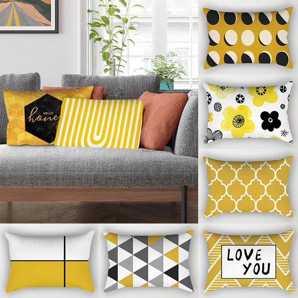 

pillow case 30x50cm rectangular print pillowcase yellow geometry cushion cover soft peach skin velvet throw waist