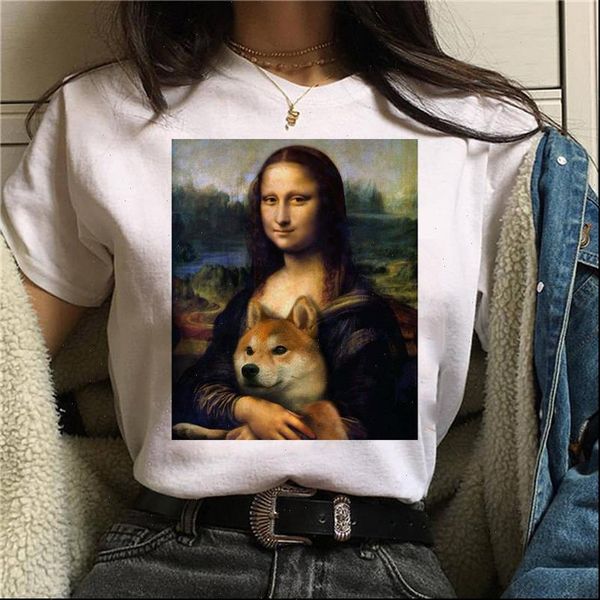 

mona lisa cute aesthetic harajuku women t shirts funny ulzzang 90s grunge tumblr streetwear, White