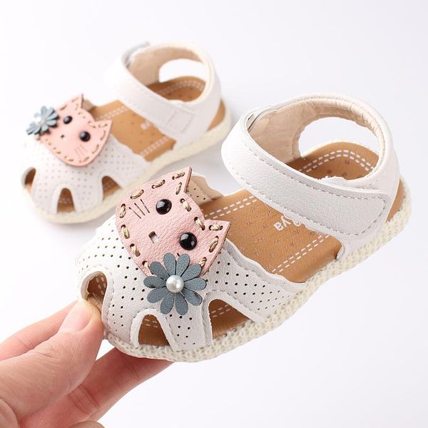 

kids baby girls sandals shoes summer sneakers children cute cat flat non-slip little 1-3 years old, Black;red
