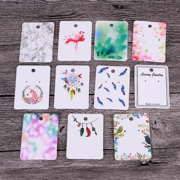 

jewelry pouches, bags 100 pieces earrings necklaces display cards for wrap handmade flower paper necklace packaging, Pink;blue