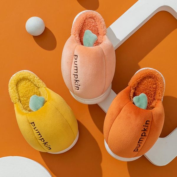 

slippers pumpkin fluffy house kid indoor shoes fashion designer warm winter home cotton plush for child student, Black
