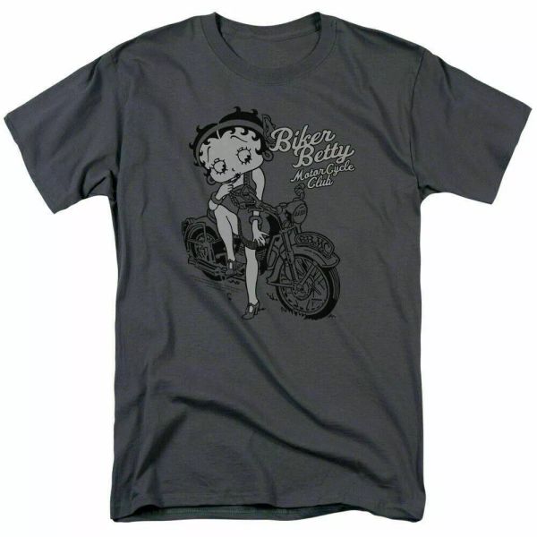 

betty boop bbmc t shirt mens licensed cartoon merchandise biker betty charcoal, White;black