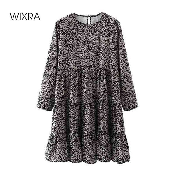 

wixra womens loose dress casual leopard o-neck high street full sleeve dresses spring summer new 210419, Black;gray