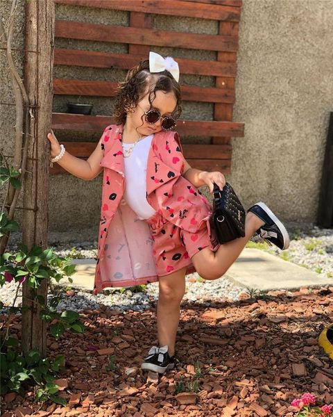 

clothing sets summer girls three-piece fashion girl pink heart-shaped vest + white shorts suit-pink 9months-5years