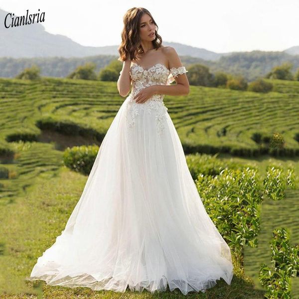 

other wedding dresses charming off the shoulder floral appliques lace country a-line dress sweetheart backless bridal gowns robe de mariee, White
