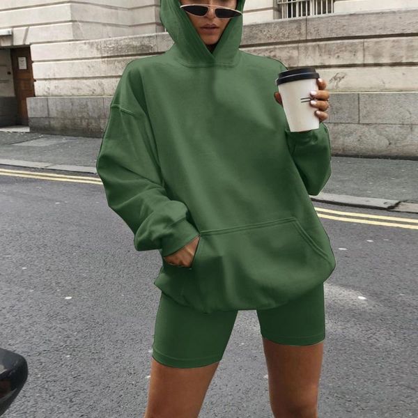 

women's tracksuits oversized hoodie shorts sets pink big pocket sweatshirt women two piece set bodycon short pants tracksuit, Gray