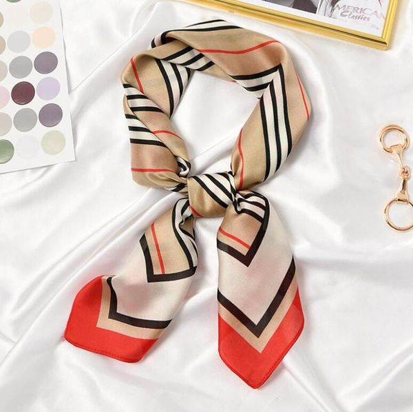 

2021 luxury designer scarves 70x70cm women multifunctional polyester seats shawl elegant strips printed casual satin small square wraps, Blue;gray