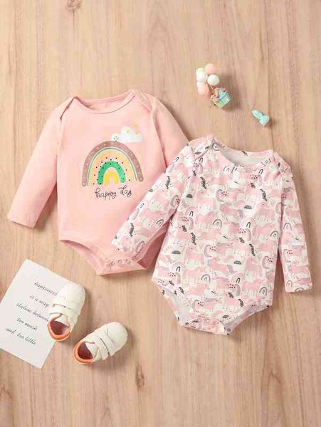 

baby 2pcs rainbow & unicorn print bodysuit she, Blue