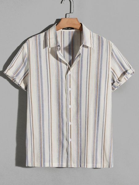 

men roll up sleeve striped print shirt n8vm#, White;black