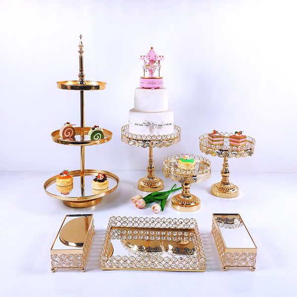 

other bakeware 7-9pcs gold mirror metal cake stand round cupcake wedding birthday party dessert pedestal display plate home decor