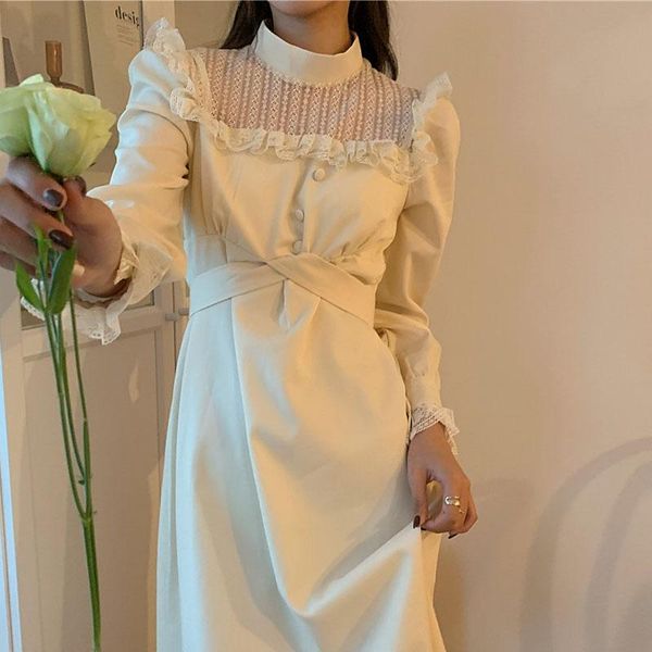 

casual dresses long sleeve dress for women 2021 french black autumn lace chiffon flare vintage female drop 2242, Black;gray