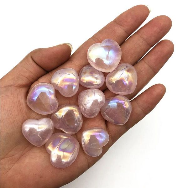 

decorative objects & figurines beautiful 1pc electroplate aura natural rose crystal pink quartz heart shaped specimens healing crystals