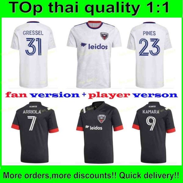 

2021 2022 d.c. united soccer jersey rooney gressel pines arriola flores kamara 21 22 dc black white home away football shirt thai quality, Black;yellow