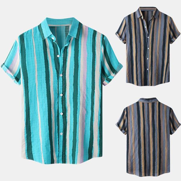 

men's casual shirts vintage daily striped shirt men short sleeve blouse cotton linen male breathable hip hop strretwear, White;black