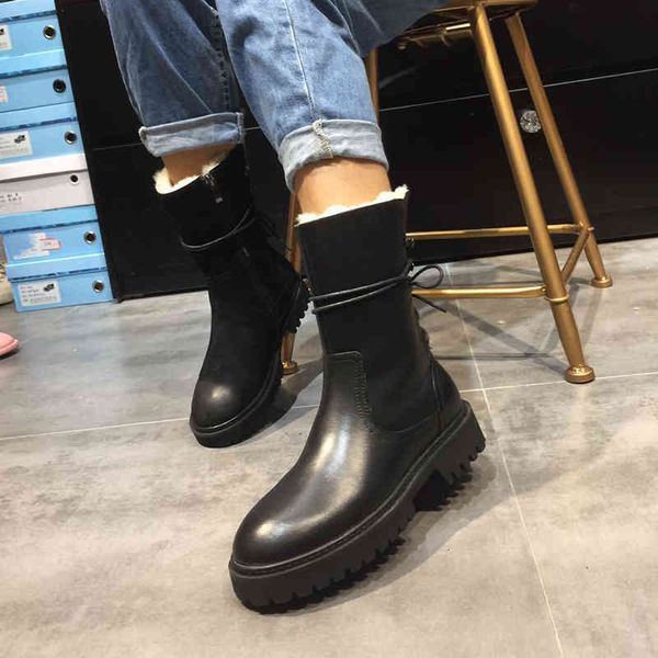 

real fur ankle winter women shoes snoe boots genuine leather platform female short strappy warm wool booties oncv, Black