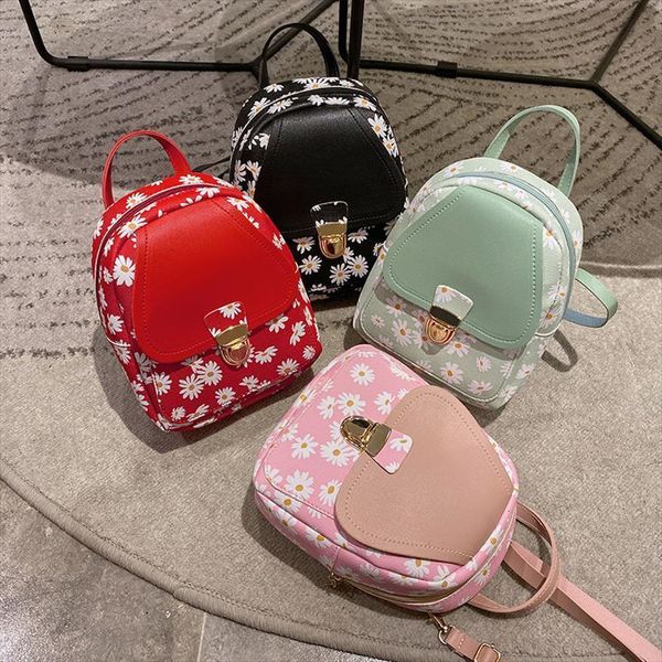

flower small backpack womens cute pu leather zipper design phone bag multi function