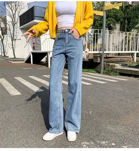 

women's jeans women vintage high waist straight leg blue wide jean