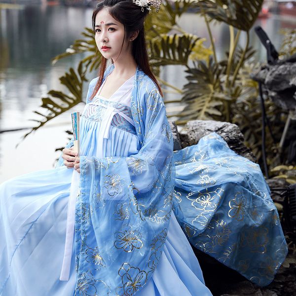 

blue hanfu women chinese traditional dance costume oriental festival outfit fairy folk stage performance clothes d006, Black;red