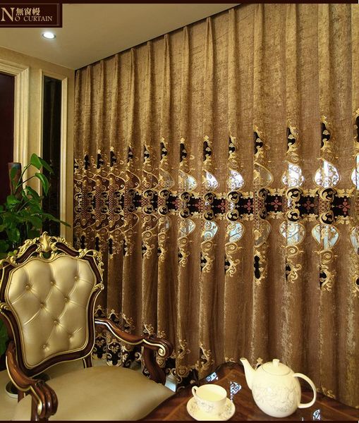 

curtain & drapes european gold chenille double embroidered shading curtains for living dining room bedroom.