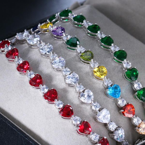 

link, chain ksra classical trendy heart colorful zircon bracelet for women wedding party prom bridal jewelry shiny accessories 2021 gift, Black