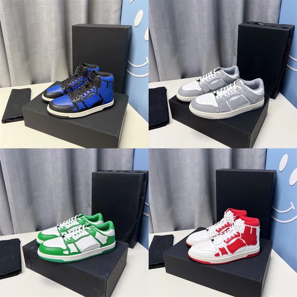 

2022 skel-hi sneakers luxury designer men spring shoes leather bones applique upper eva footbed low high sport shoes 35-45 with box, Black