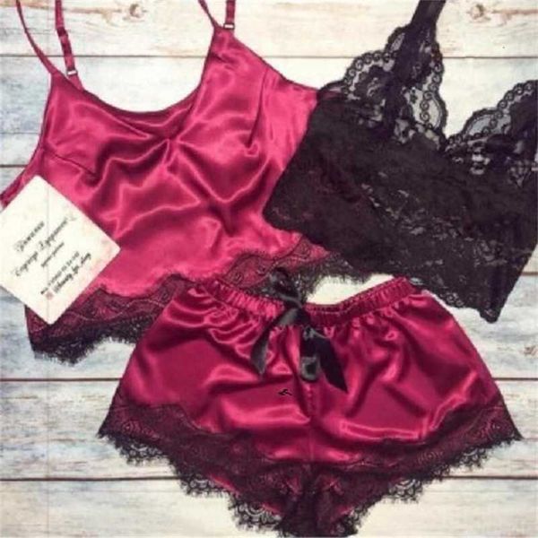 

silk pajamas women home wear solid color lace v neck suspenders shorts pajamas sleepwear set lingerie seduction lace 211203, Black;white