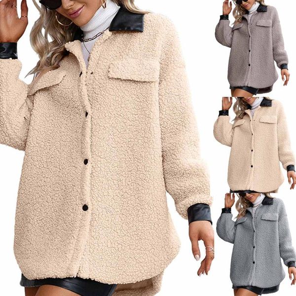 

women's hoodies & sweatshirts sweatshirt women winter collar warm long sleeve single-breasted coat outerwear lapel cardigan plush trenc, Black