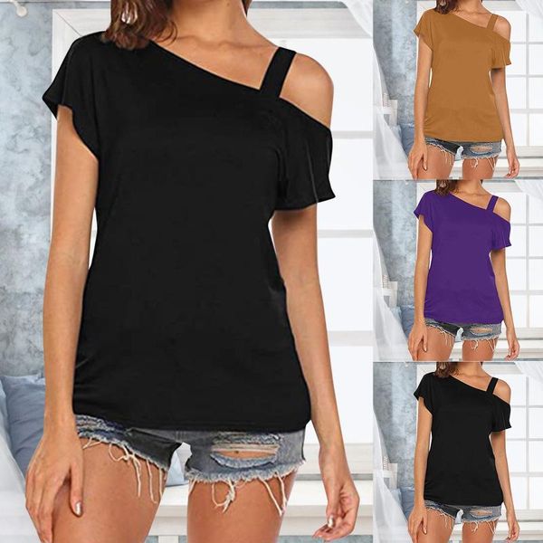 

women's casual female tee solid suspender off shoulder short sleeve plus size summer t shirt streetwear ladies r5 t-shirt, White