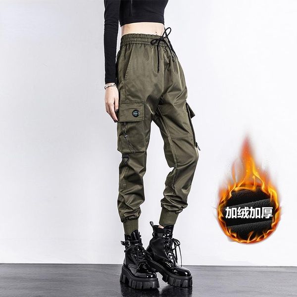 

women's pants & capris autumn and winter army green cargo women high waist plus size pocket joggers for trousers, Black;white