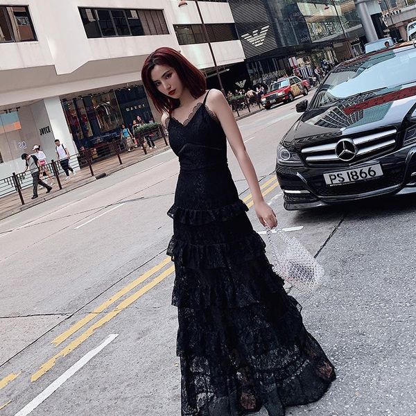 

party dresses black suspenders evening dress dignified and elegant long banquet skirt women birthday prom a070, White;black