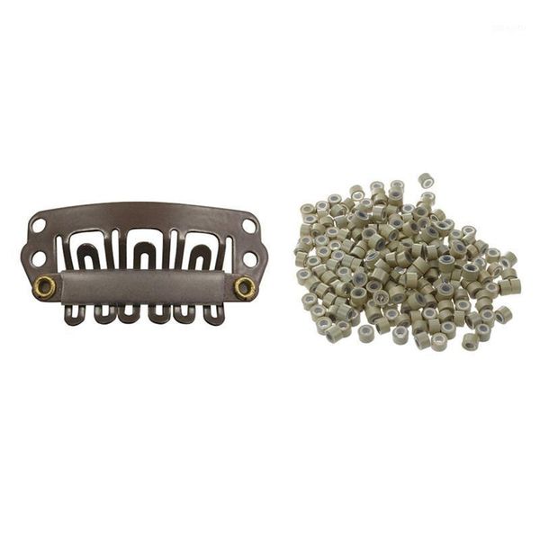 

200pcs 5mm blonde color silicone lined micro-rings & 10pcs brown snap clips u-shape metal for hair extensions diy1