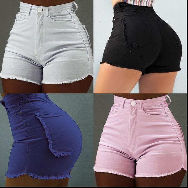 

high waist denim tassel womens short jeans summer slim pants casual, White;black