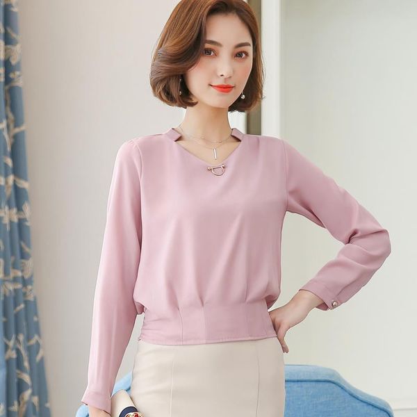 

women's blouses & shirts chiffon blouse 2021 aummer casual v-neck elegant office women female long sleeve blusas plus size clothing, White