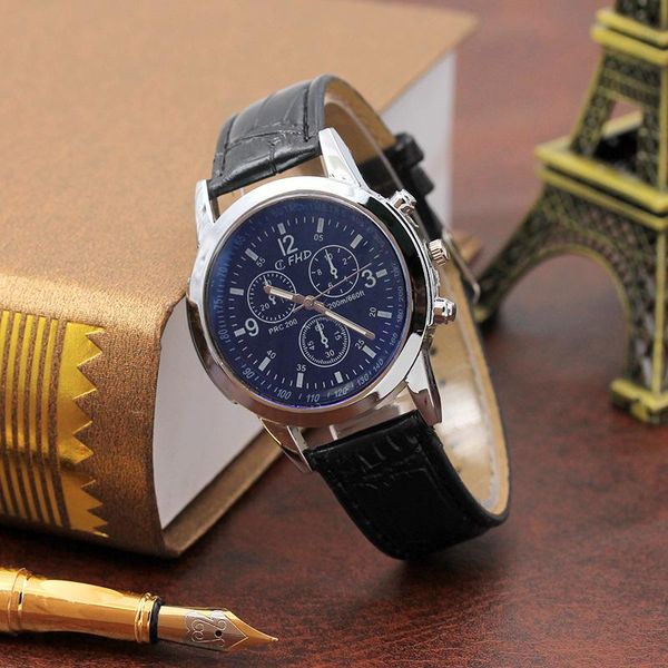 

luxury men quartz wrist watches business blue glass leather watch for male simple montre luxe homme grande marque 2021 wristwatches, Slivery;brown