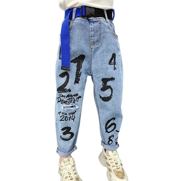 

jeans for girls letter children's girl sashes kid casual style clothes 210528, Blue