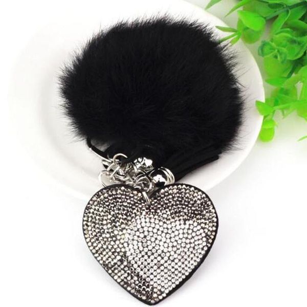 

keychains fashion fur with heart keychain full rhinestone crystal keyring car key chain women holder jewelry kh1025, Silver