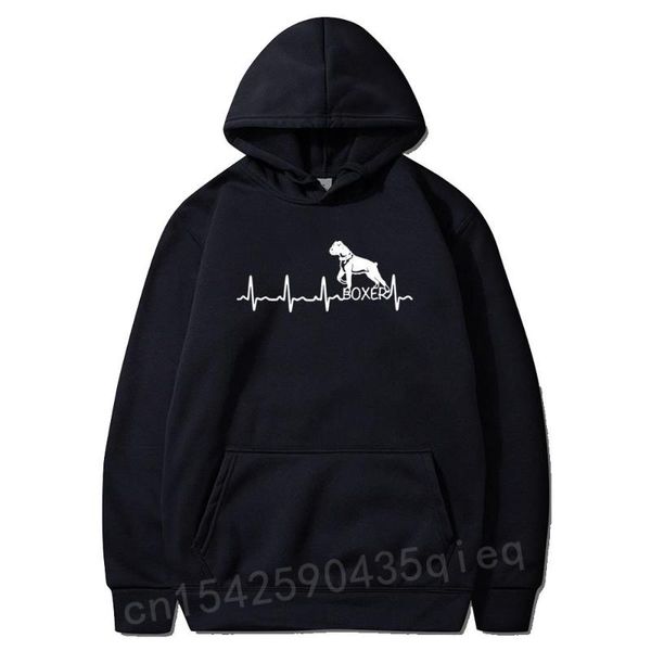 

men's hoodies & sweatshirts heartbeat boxer dog hoodie for men funny tees lover long sleeve leisure autumn and winter printed coat, Black
